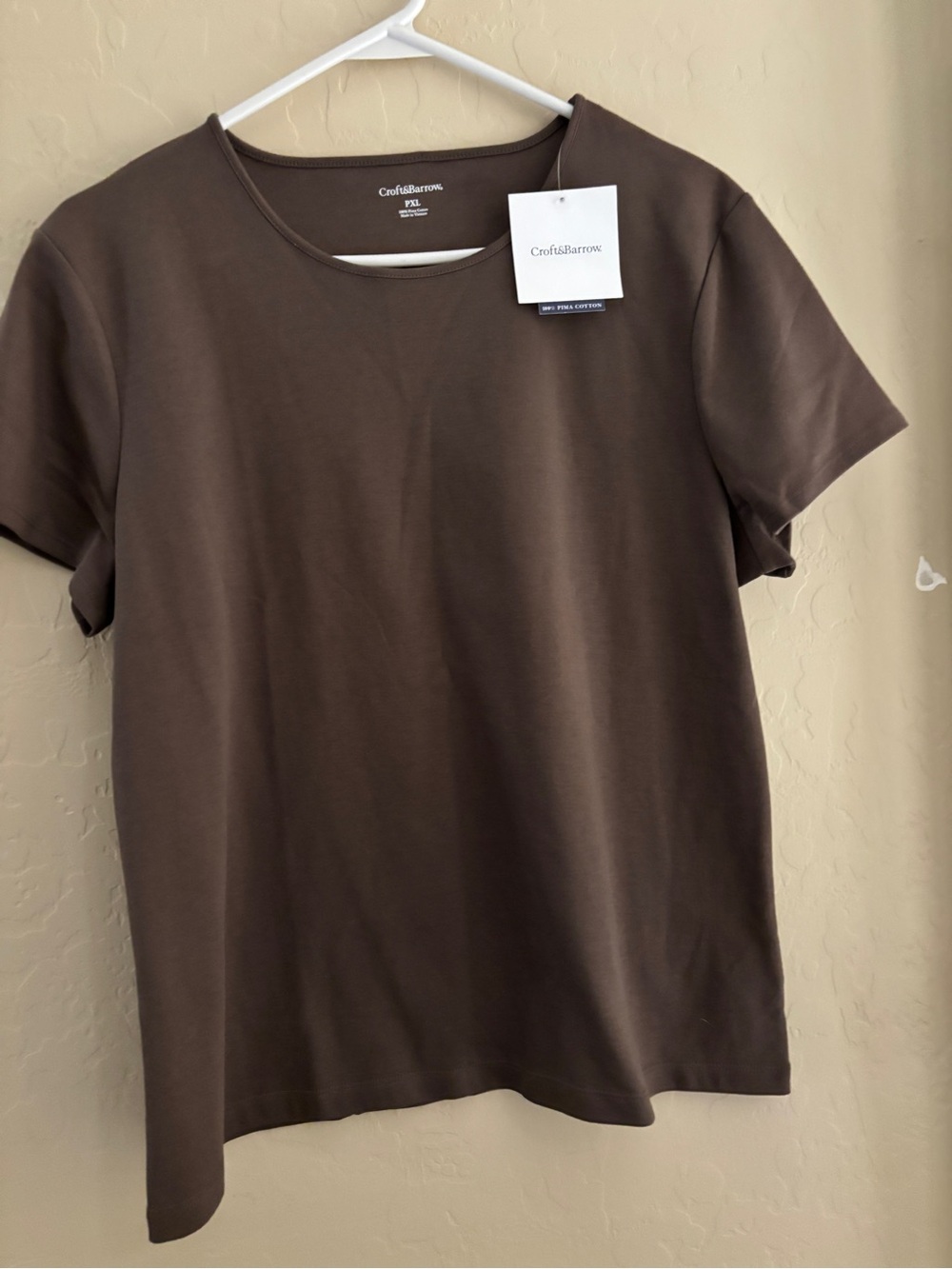 Croft & Barrow Pima Cotton Brown Basic T Shirt ~ Petit XL NEW